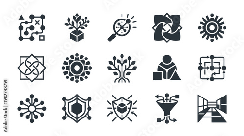 Set of Vector Icons Representing Scientific and Technology Symbols