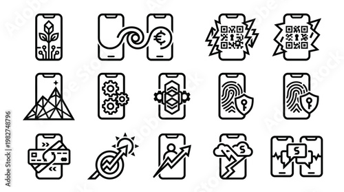 Collection of Modern Technology Icons for Digital Devices and Security Apps