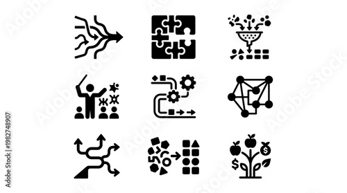 Collection of Modern Business and Technology Icons Set for Digital and Data Representation