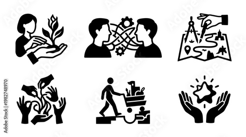 Set of Eco-Friendly Icons Depicting Reforestation Nature Conservation and Sustainability