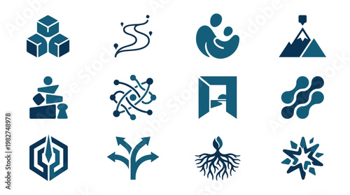 Set of Minimalist Icons Representing Science, Technology, Nature, and Environment Elements