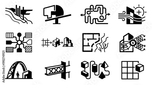 Set of Modern Icons Illustrating Technology and Innovation in Simple Line Style