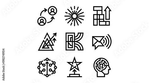 Vector Icon Set of Business and Communication Symbols in Modern Line Style