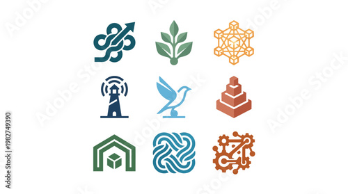 Vector Icon Set of Environmental and Scientific Symbols for Eco Technology and Nature Concepts