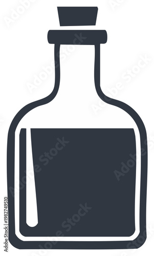 Minimalist vector icon of an old apothecary or potion bottle with liquid