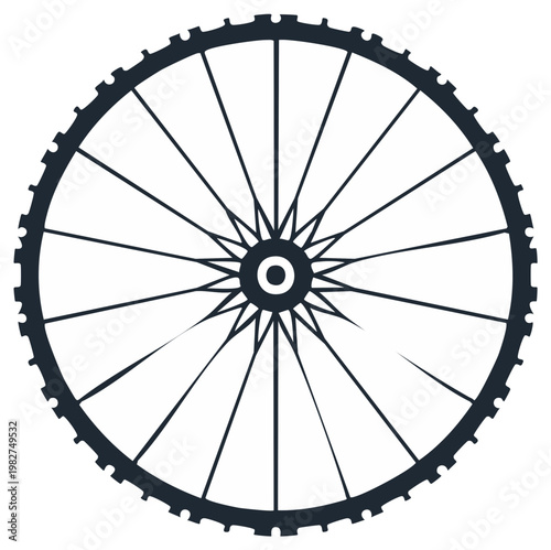 Bicycle Wheel Outline Spokes and Tire Tread Silhouette, Transportation Equipment