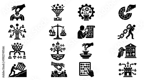 Set of Diverse Business and Technology Icons for Digital Solutions and Innovation