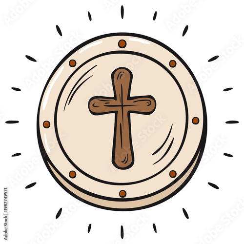 Hand drawn Christian communion host with cross symbol representing Eucharist and faith