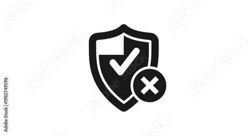 Security shield vector illustration with checkmark and cross symbol representing partial protection status or warning.