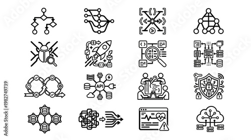 Icons Set of Technology and Data Science Symbols for Digital and Software Interface Design