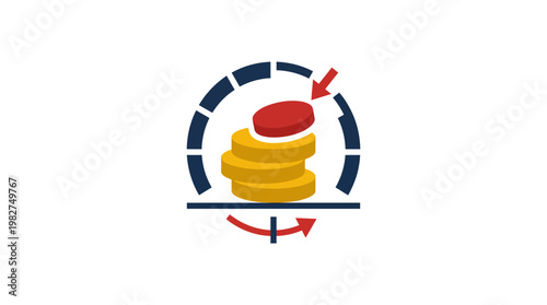 Icon of Stack of Coins With Target Arrow and Investment Growth Symbol for Financial Success
