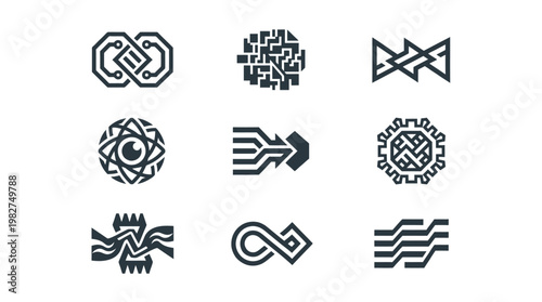 Vector Icon Set of Modern Abstract Digital Technology Symbols for Interfaces