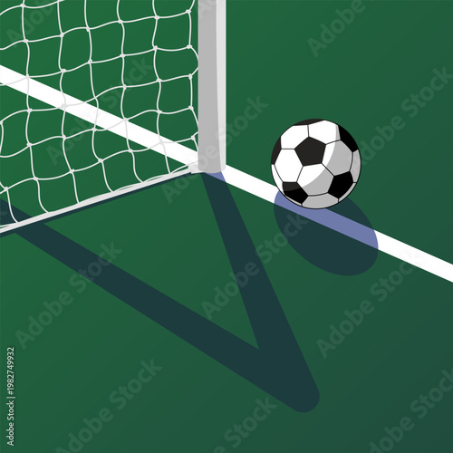Soccer ball near goalpost vector for sports banner, match highlight, and football promo design.