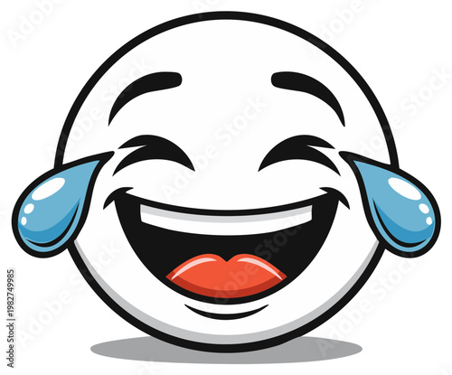 Joyful cartoon emoji icon laughing hysterically with tears of happiness and pure amusement