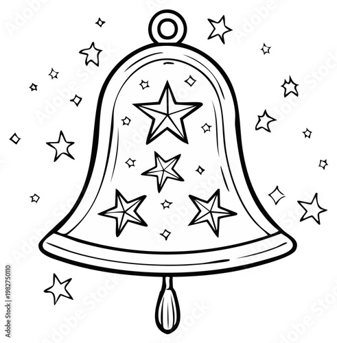 Christmas bell with stars outline festive holiday decoration symbol