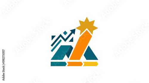 Icon of Growth And Success Concept With Arrow and Star In Flat Design