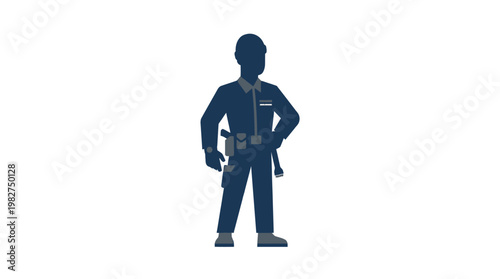 Vector Icon of Construction Worker with Safety Gear and Tools for Building Industry