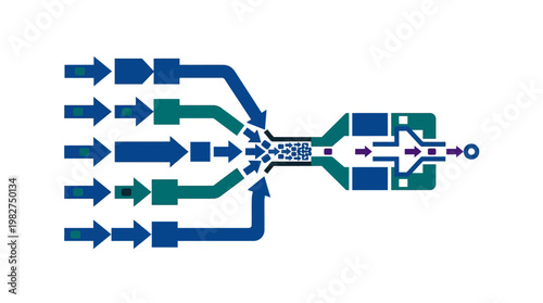 Vector Icon of Data Network Connection with Multiple Arrows and Digital Signal Flow