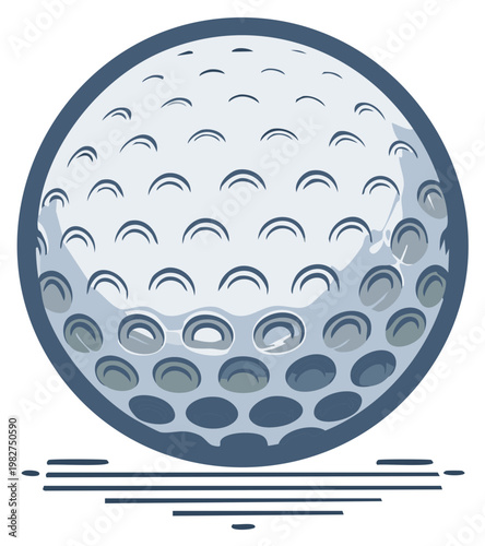 Textured Blue and White Golf Ball Illustration with Ground Shadow for Sport and Recreation