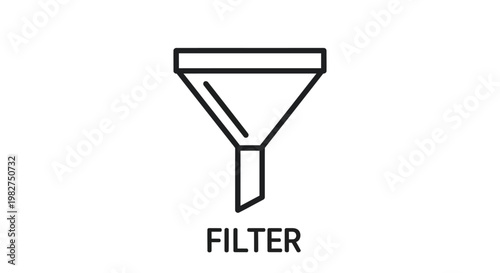 Minimalist vector graphic illustration of a funnel icon representing data filtration and industrial separation process tools