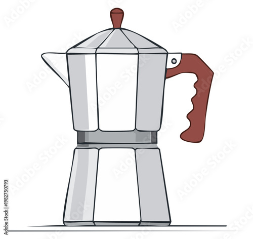 Classic Italian stovetop Moka pot coffee maker illustration for brewing espresso drinks