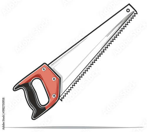 Illustration of a Hand Saw, Carpentry Tool, Isolated.