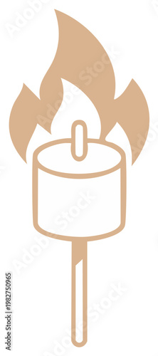 Marshmallow on a stick being toasted over a flame campfire cooking dessert icon