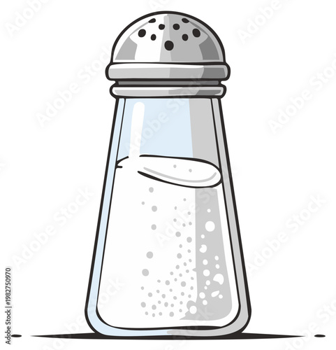 Glass Salt Shaker with Metal Top Cartoon Style Drawing