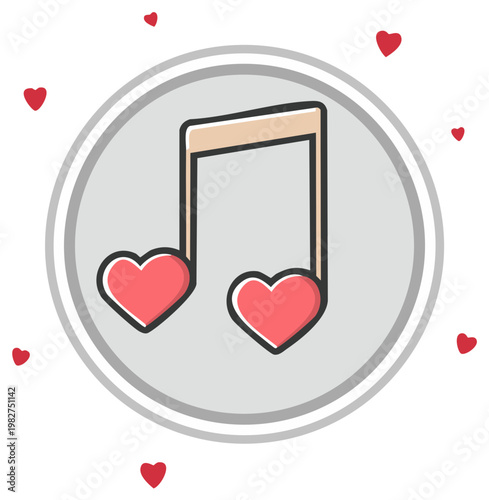 Musical Note with Heart Icons Valentine's Day Concept