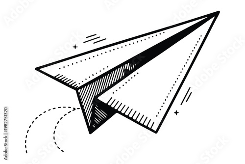 Minimalist paper plane outline single line art vector design