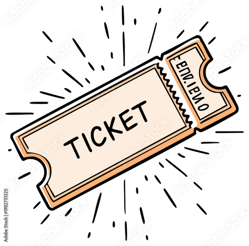 Drawn ticket with radiating lines for event entry or access permission