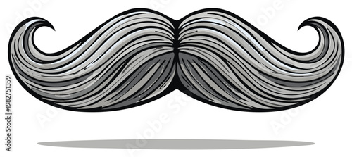 Elegant Mustache Icon Illustration Whiskers Symbol Design with Shadow