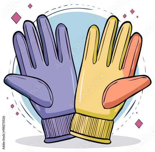Pair of Gloves with Varied Colors: Protective Handwear, Winter Apparel, Outdoor Accessories, Fashionable Gloves