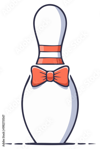 Cartoon bowling pin with bow tie, comical illustration, whimsical game element