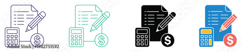 Accounting icon multi style vector illustration, finance and bookkeeping symbols, business and audit concept, financial management icons, budget calculation and tax elements