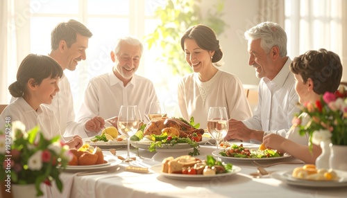 Happy Multi-Generational Family Enjoying a Festive Holiday Meal Together.