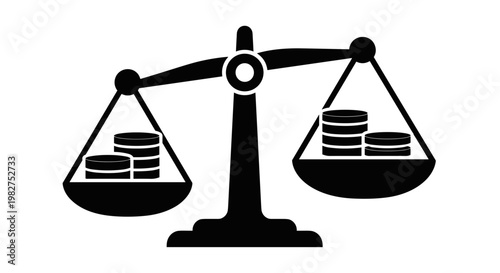 Black balance scale with coins.