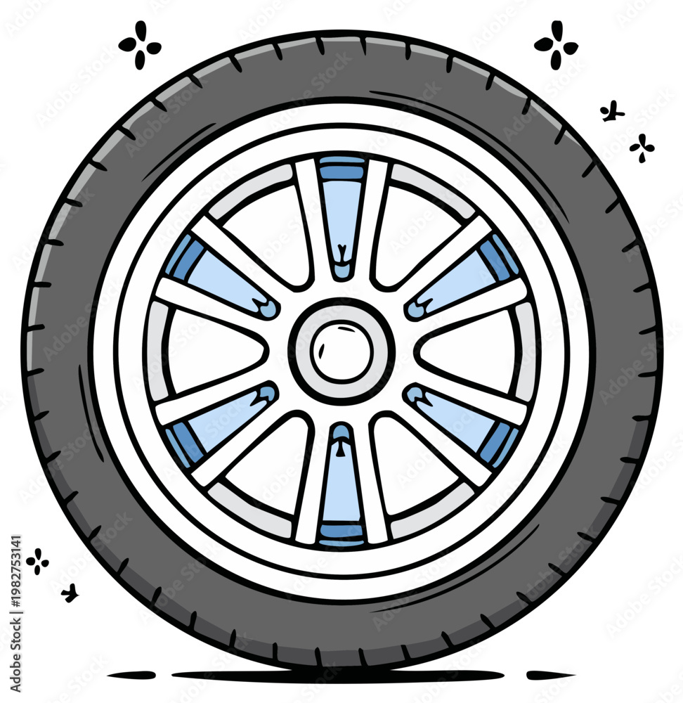 Fototapeta premium Modern automobile wheel with polished alloy rim and black tire illustration
