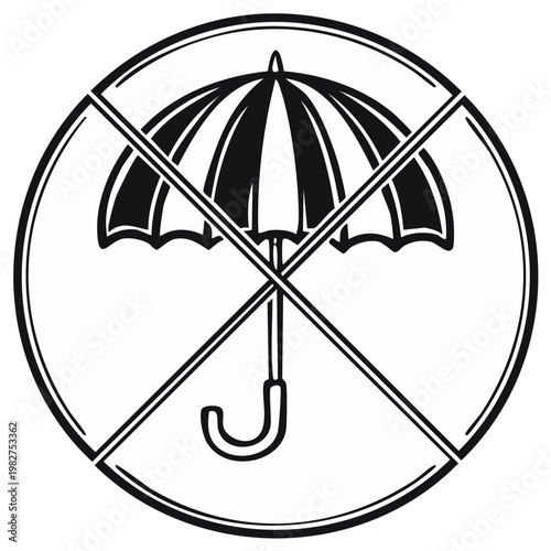 Umbrella Icon Forbidden Round Symbol: No Rain Protection Allowed, Protection Restricted.