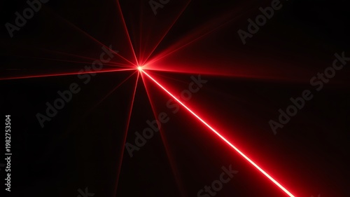Red laser beam, glowing light, radiant energy, dark background