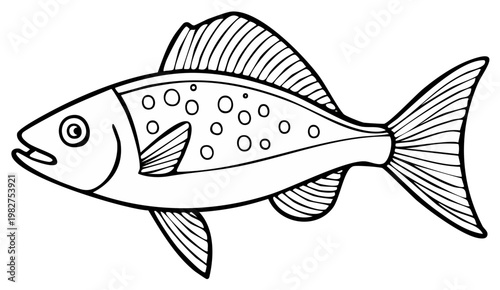 Detailed Fish Line Art Illustration with Unique Fin Design and Circular Scale Pattern Coloring Activity
