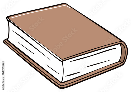 Closed Brown Hardcover Book on White Background Simple Illustration