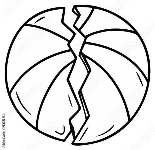Broken Basketball Illustrative Line Art Sport Equipment Damaged Object