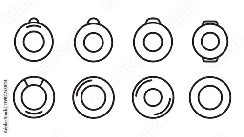 Set of Circle Icons with Rings and Loops Vector Graphics