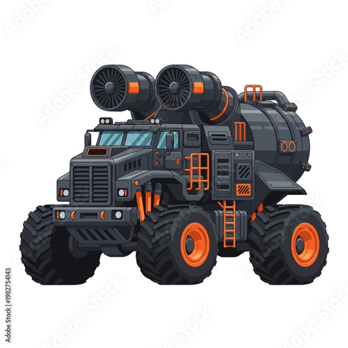 Futuristic Armored Vehicle with Large Tires.