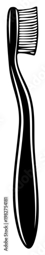 Black toothbrush with curved handle and textured bristles illustration