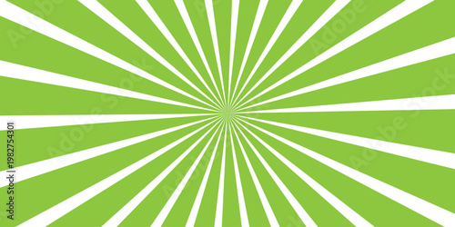 Abstract green sunburst background featuring a vintage radial pattern with bright light rays and retro starburst beams in a vector illustration design