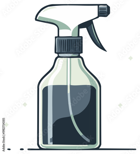 Illustration of a spray bottle with liquid, vector isolated on white