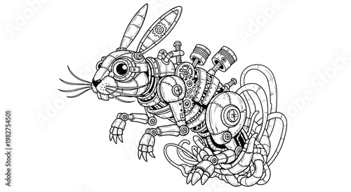 Mechanical rabbit, robotic animal, steampunk vector, illustration design