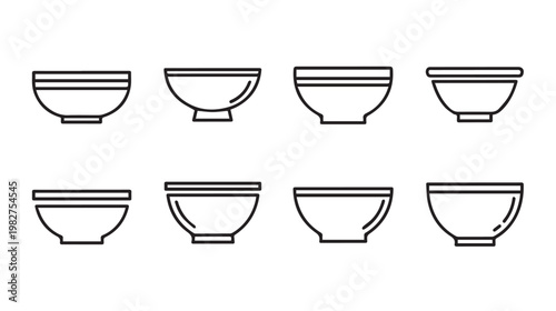 Set of Different Bowl Line Icons Minimalist Design for Kitchenware and Food Service